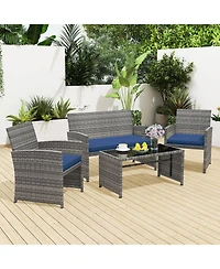 Sugift 4 Piece Patio Conversation Set Rattan Chair Loveseat and Table Set