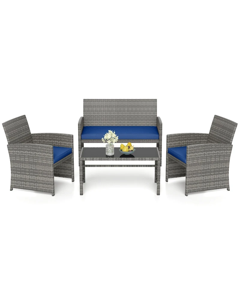 Sugift 4 Piece Patio Conversation Set Rattan Chair Loveseat and Table Set