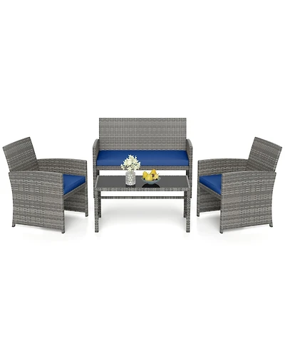 Sugift 4 Piece Patio Conversation Set Rattan Chair Loveseat and Table Set