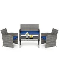 Sugift 4 Piece Patio Conversation Set Rattan Chair Loveseat and Table Set