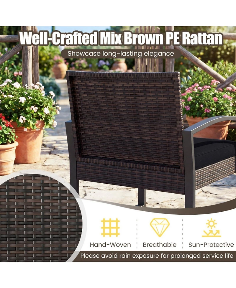 Sugift 5-Piece Patio Conversation Set with 2 Ottomans and Tempered Glass Side Table