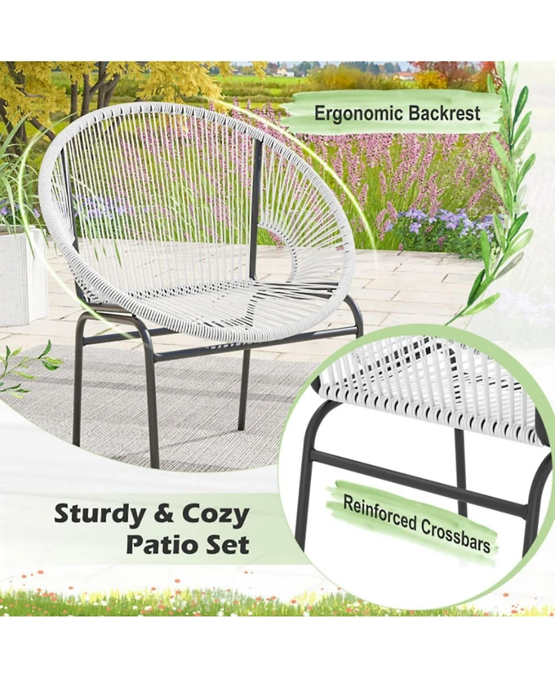 Yiortwo 3 Piece Patio Conversation Set with Acapulco Chairs and Glass Side Table