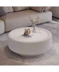 Streamdale Furniture Round Fluted Coffee Table with Tempered Glass Top and Hidden Storage