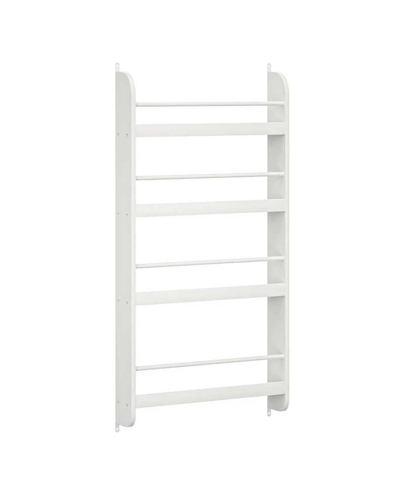 Flynama 4-Tier Wall-Mounted Kids Bookshelf Anti-Tip Design High Safety Space-Saving Nursery Toy Book Organizer
