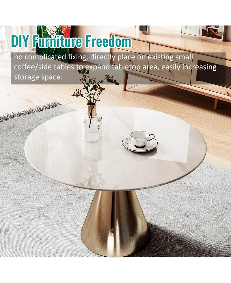Streamdale Furniture 36'' Round Marble Design Tempered Glass Tabletop