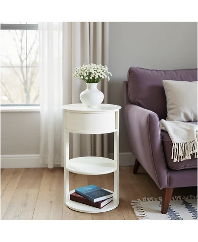 Streamdale Furniture Indoor 3-Tier Metal Round Side Table with Sliding Door Cabinet Matte