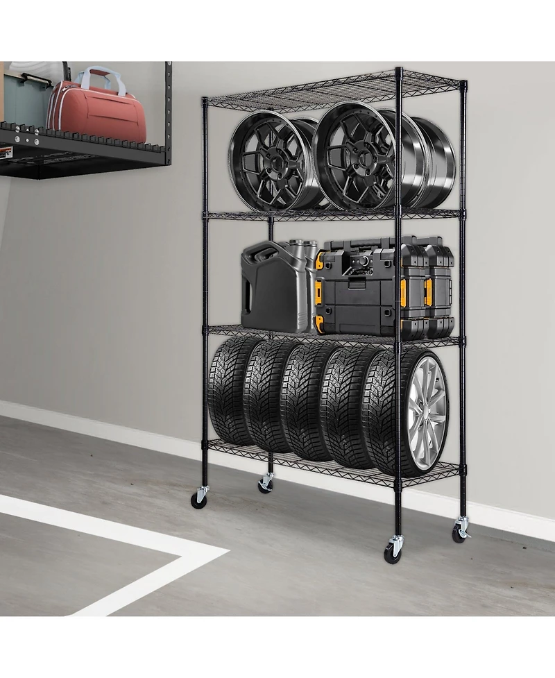 Mecale 4-Tier Storage Shelving Unit with Wheels, Adjustable, 700-Lb Capacity