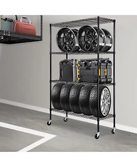 Mecale 4-Tier Storage Shelving Unit with Wheels, Adjustable, 700-Lb Capacity