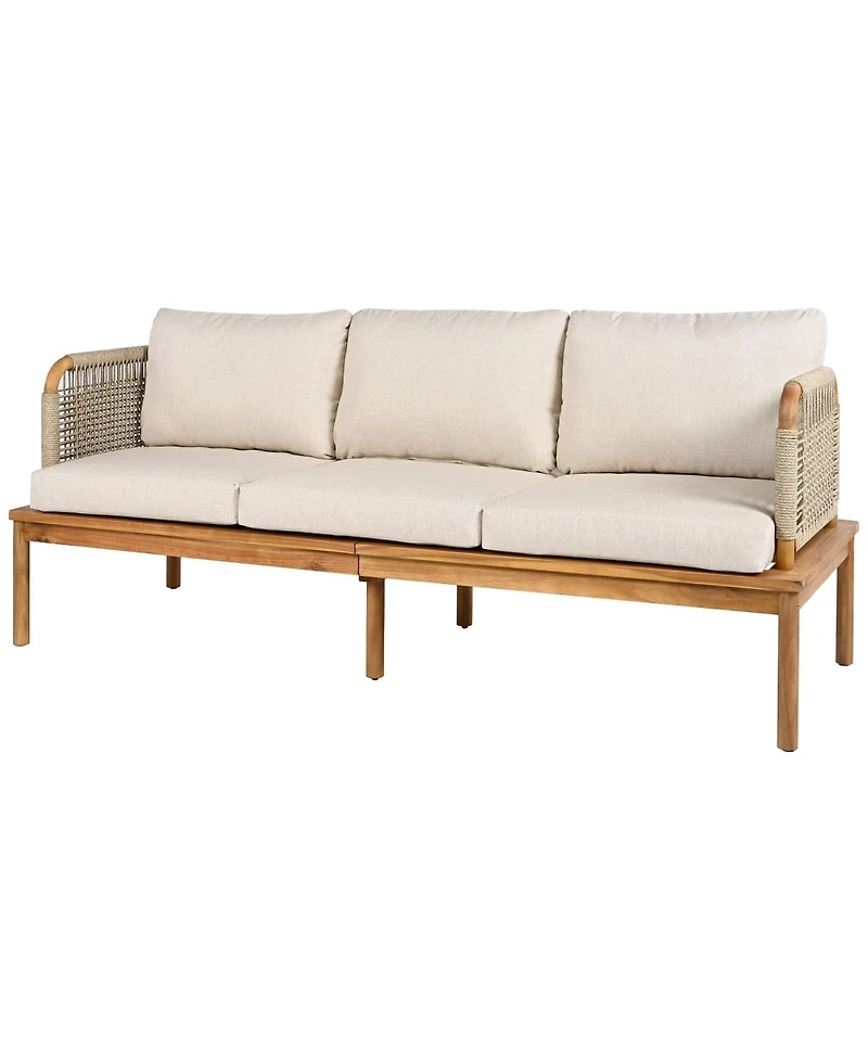 Asagikoiai 5-Piece Acacia Wood Outdoor Conversation Sofa Set with Rope Weave and Waterproof Cushions