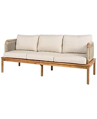 Asagikoiai 5-Piece Acacia Wood Outdoor Conversation Sofa Set with Rope Weave and Waterproof Cushions