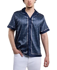 Xray Men's Regular Fit Camp Collar Short Sleeve Printed Woven Satin Shirt