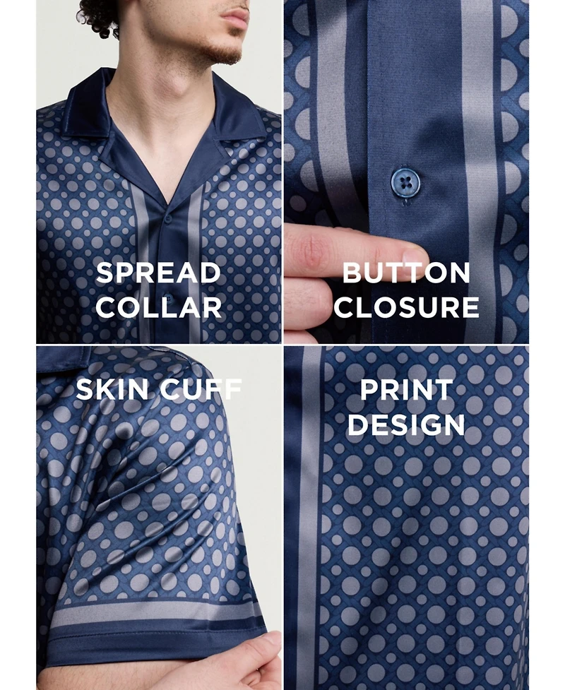 Xray Men's Regular Fit Camp Collar Short Sleeve Printed Woven Satin Shirt