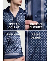 Xray Men's Regular Fit Camp Collar Short Sleeve Printed Woven Satin Shirt
