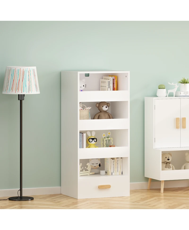 Flynama 4-Tier Bookshelf with Sliding Drawers and Bottom Drawer