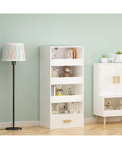 Flynama 4-Tier Bookshelf with Sliding Drawers and Bottom Drawer