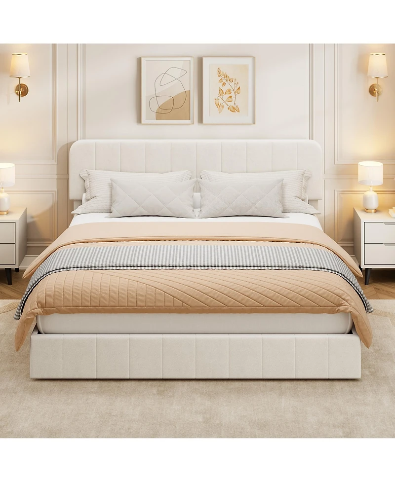 homfan Velvet Platform Bed Frame Channel Tufted Wingback Headboard Upholstered Wood Slats No Box Spring