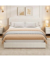 homfan Velvet Platform Bed Frame Channel Tufted Wingback Headboard Upholstered Wood Slats No Box Spring