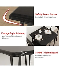 homfan 3 Pieces Dining Table Set, Square Kitchen and Upholstered Chairs for 2, Wooden Room Set with Metal Frame Small Places