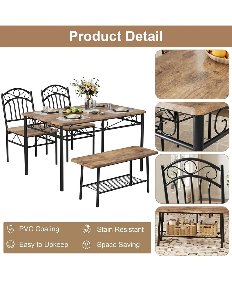homfan 4 Piece Modern Compact Dining Set, Metal Frame Space Saving Dinette Furniture for Small Kitchen and Apartment