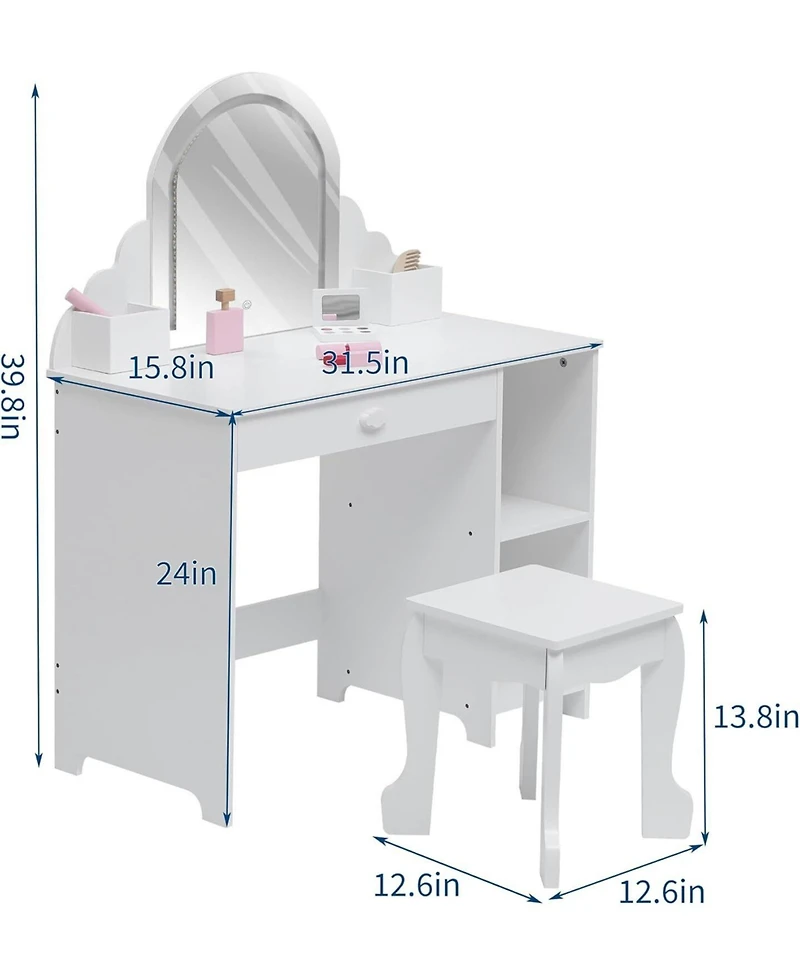 gaomon 2-in-1 Kids Lighted Vanity Set, Adorable Makeup Table with Matching Stool