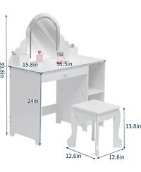 gaomon 2-in-1 Kids Lighted Vanity Set, Adorable Makeup Table with Matching Stool