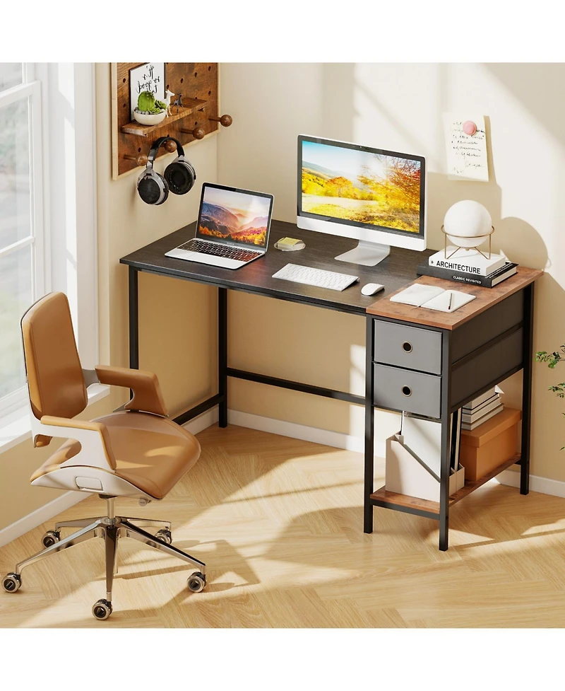Slickblue 48 Inch Computer Desk with 2 Fabric Drawers Industrial Style