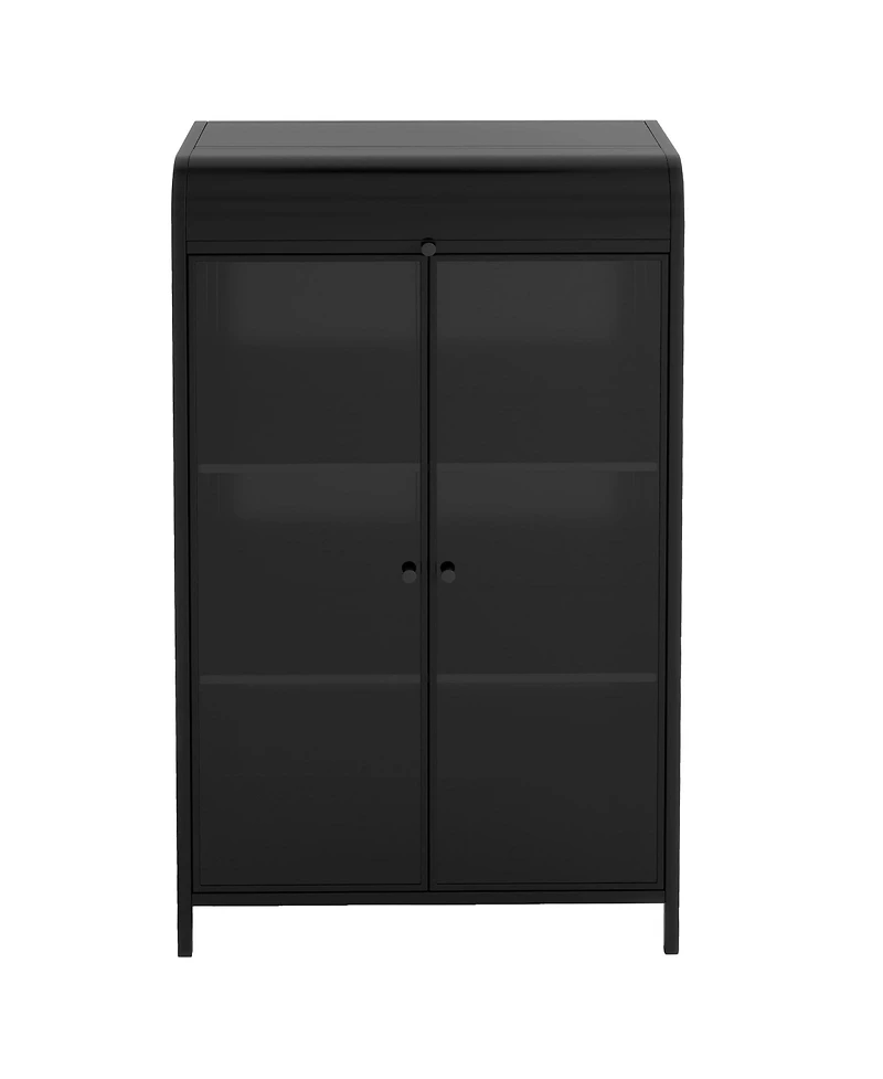 Flynama 47.6 Inch Tall Metal Storage Cabinet with Glass Doors Flip Top 4-Tier Freestanding Sideboard For Multi Room Use