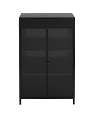 Flynama 47.6 Inch Tall Metal Storage Cabinet with Glass Doors Flip Top 4-Tier Freestanding Sideboard For Multi Room Use
