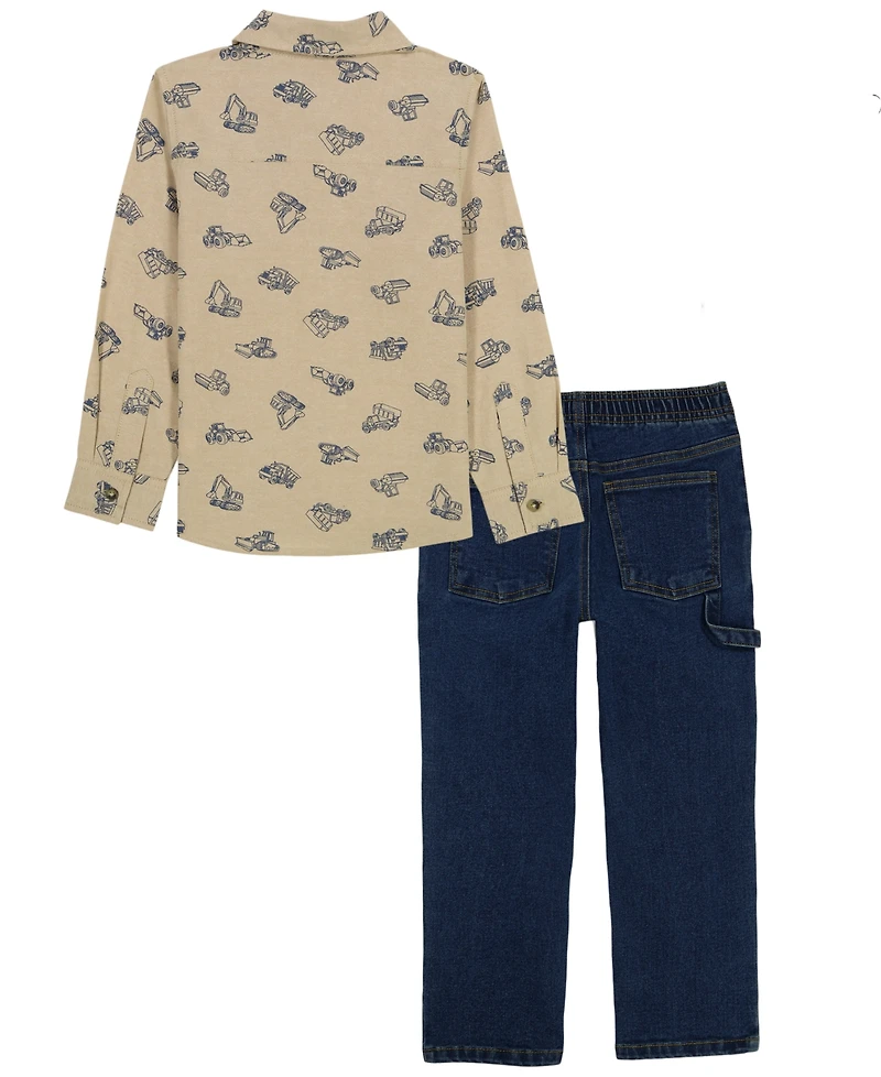 Kids Headquarters Toddler Boys' 2T-5T Long-Sleeve Shirt and Jeans, 2-Piece Set