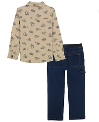Kids Headquarters Toddler Boys' 2T-5T Long-Sleeve Shirt and Jeans, 2-Piece Set