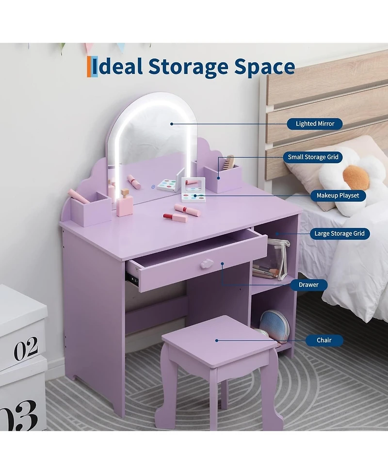 gaomon 2-in-1 Lighted Kids' Vanity Set with Stool