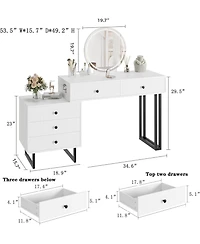 gaomon 5-Drawer Lighted Mirror Vanity, Roomy Makeup Desk for Bedroom Storage