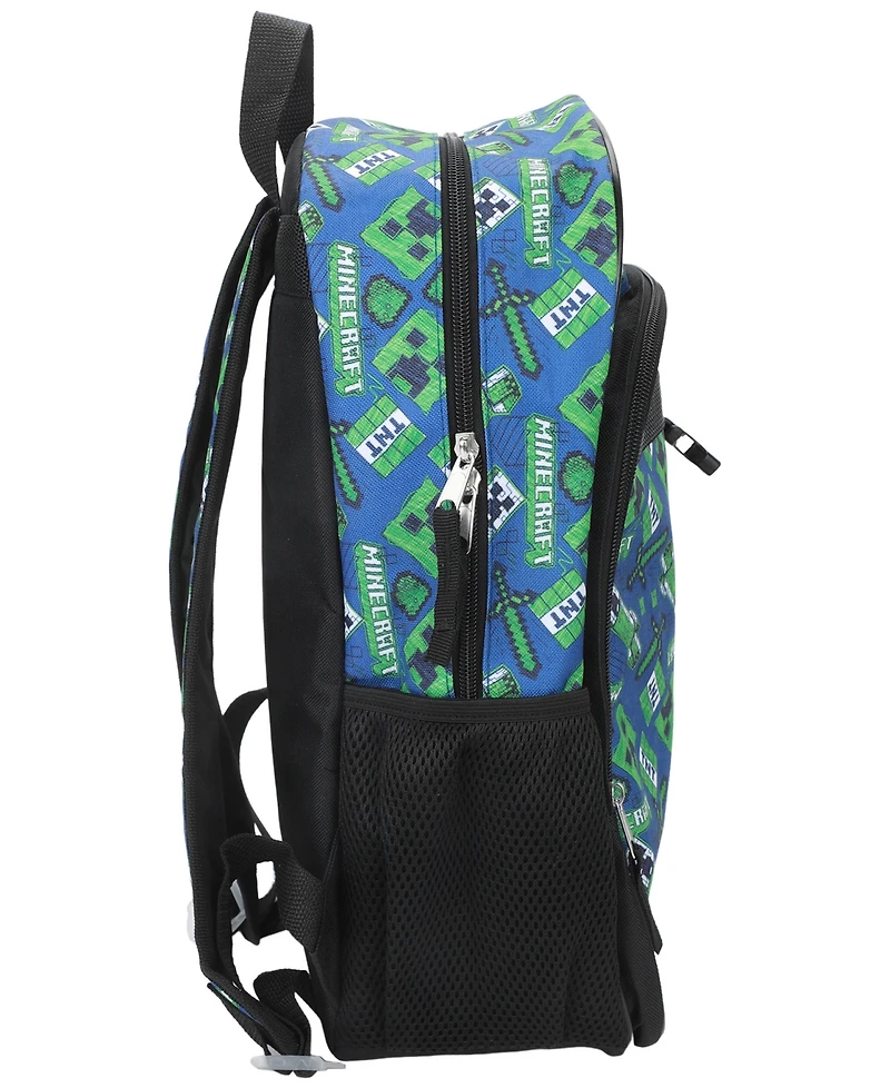 Minecraft Boys' and Girls' All Over Print Backpack, Lunch Kit, Keychain and Pencil Case, 4-Piece Set