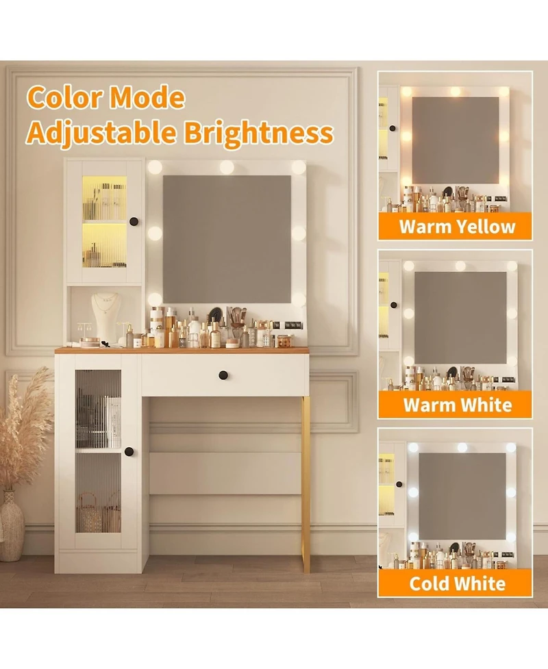 gaomon Multi-Color Led Lighted Vanity Desk, Makeup Table with Built-in Power and Usb Charging Ports