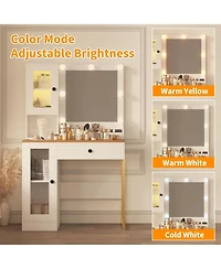 gaomon Multi-Color Led Lighted Vanity Desk, Makeup Table with Built-in Power and Usb Charging Ports