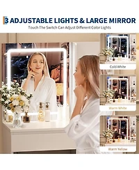 gaomon 4-Drawer Led Vanity Set, Makeup Desk with Power Outlet, Mirror and Matching Stool