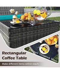 Sugift 4 Pieces Patio Rattan Conversation Set with Tempered Glass Coffee Table