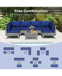 Sugift 7-Piece Pe Rattan Patio Sectional with Tempered Glass Coffee Table