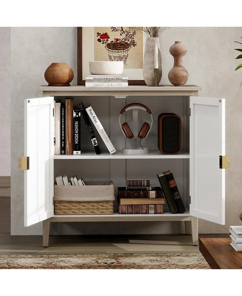 Flynama American Style 2-Door Wooden Storage Cabinet Relief Pattern Cabinet with Adjustable Layer Anti-Dumping Design