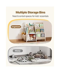Flynama 3-Tier Kids Multi-Functional Bookshelf Sling Bag Toy Storage Organizer Anti-Tip Design For Playroom Nursery