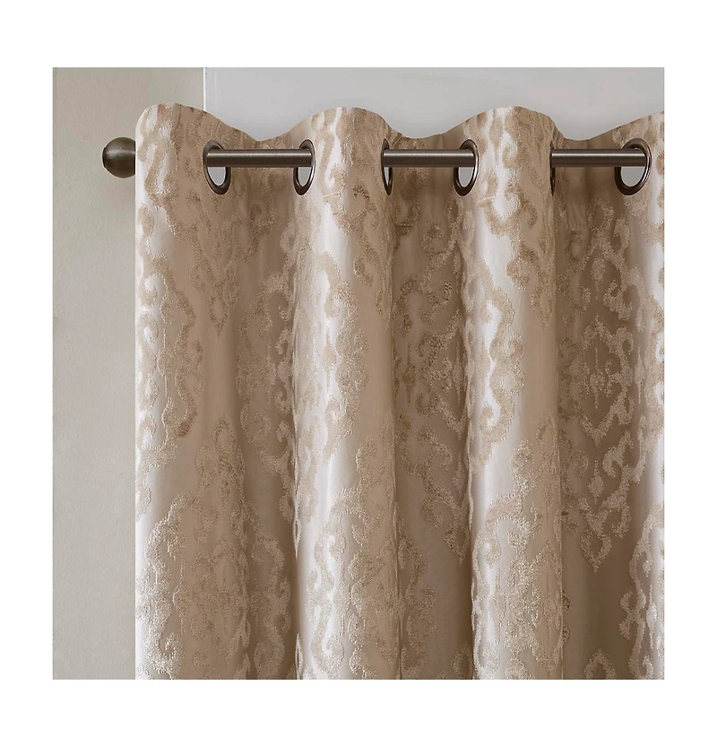 Avobird Knitted Jacquard Damask Total Blackout Grommet Top Curtain Panel Pair