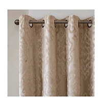 Avobird Knitted Jacquard Damask Total Blackout Grommet Top Curtain Panel Pair