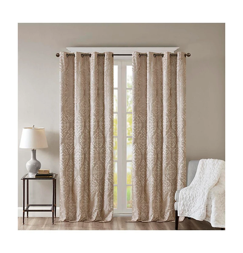 Avobird Knitted Jacquard Damask Total Blackout Grommet Top Curtain Panel Pair