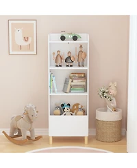 Flynama Kids 4-Tier Bookcase and Toy Storage Organizer with Pine Legs