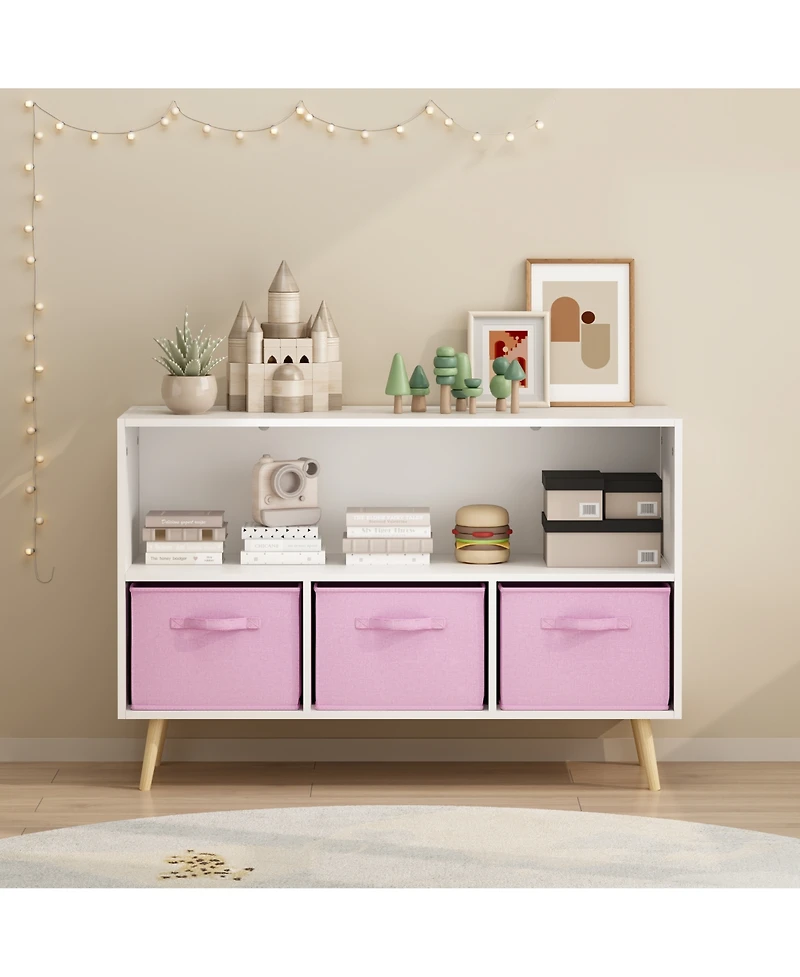 Flynama Kids Bookcase with Fabric Drawers and Toy Storage Organizer