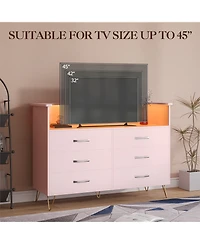 homfan 6-Drawer Dresser for Bedroom with Led Lights and Built-In Outlets, Engineered Wood and Metal Frame