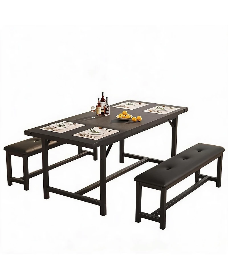 homfan Extendable Dining Table Set with 2 Benches for Small Spaces