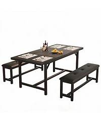 homfan Extendable Dining Table Set with 2 Benches for Small Spaces