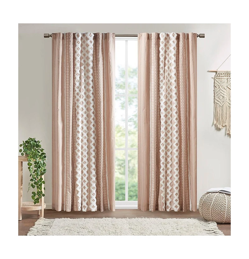 Avobird Cotton Printed Curtain Panel with Chenille Stripe and Lining Blush 50x84