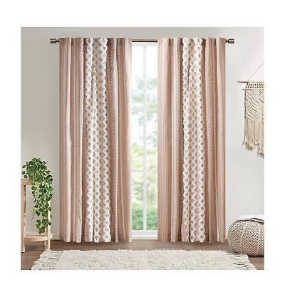 Avobird Cotton Printed Curtain Panel with Chenille Stripe and Lining Blush 50x84